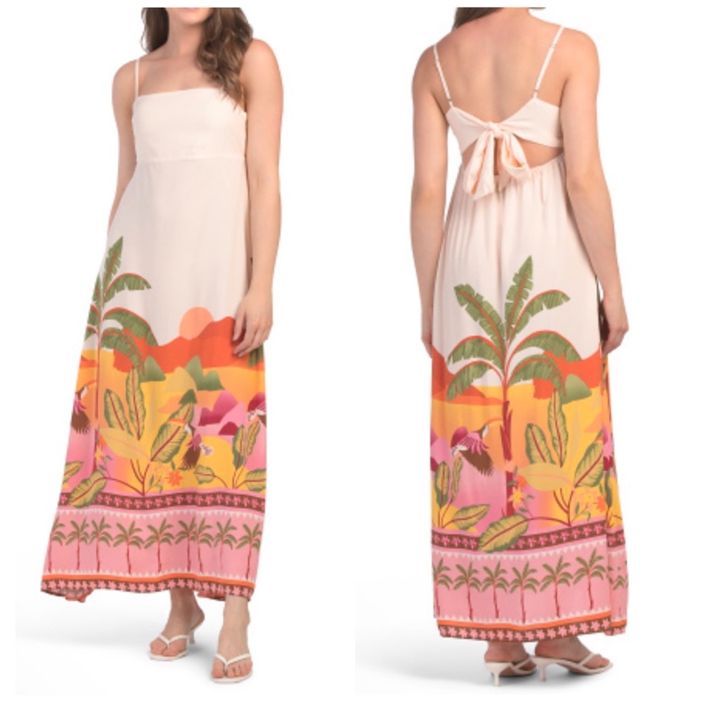 NWT Paper Heart Maxi Dress Palm Landscape Small